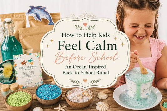 Child creating an ocean-inspired sensory potion as a calming back-to-school ritual before the first day of school