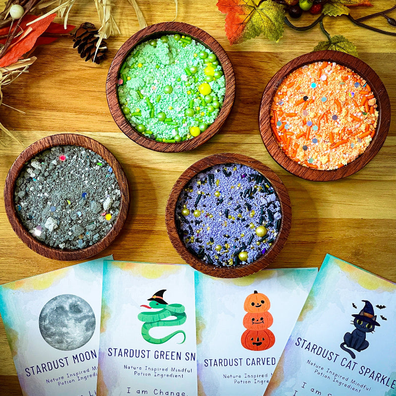 Abracadabra Stardust Potion Play Kit with four fizzy Halloween stardusts in test tubes