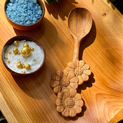 Flower wooden spoon handcrafted from natural acacia wood