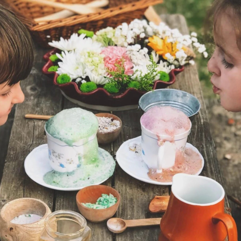 Ocean-themed sensory birthday party with magical potion ingredients, creative play, and Montessori-inspired activities for children